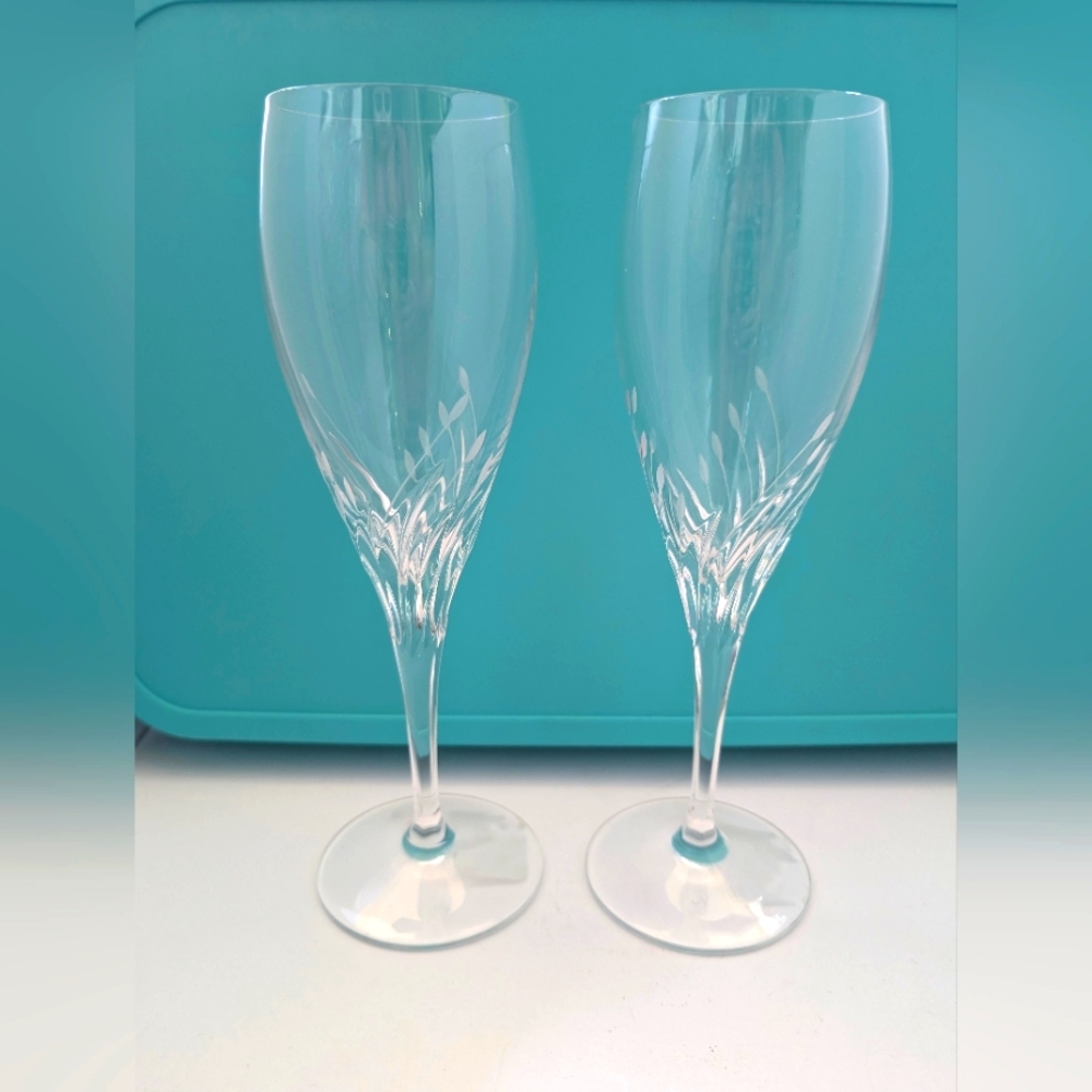 "Fleurie" Nachtmann German crystal champagne flutes (NWOT)